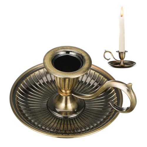 Bronze Taper Candle Holder with Handle: Vintage Candle Stick Holder Decor with Handle - European Style Antique Candlestick Holders for Party, Wedding Christmas, Dinner, Table Centerpiece, Home Decor