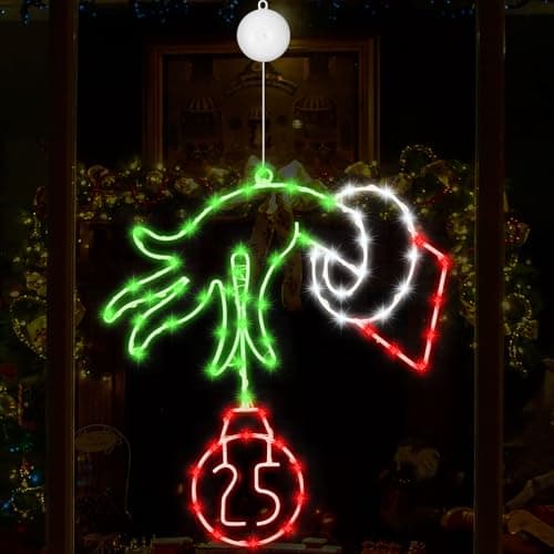 14.47 X 13 Inch Christmas Window Silhouette Lights Decorations LED Christmas Elf Arm Decorations Xmas Lighted Hanging Ornaments for Indoor Outdoor Wall Door Window Decor New Year Winter