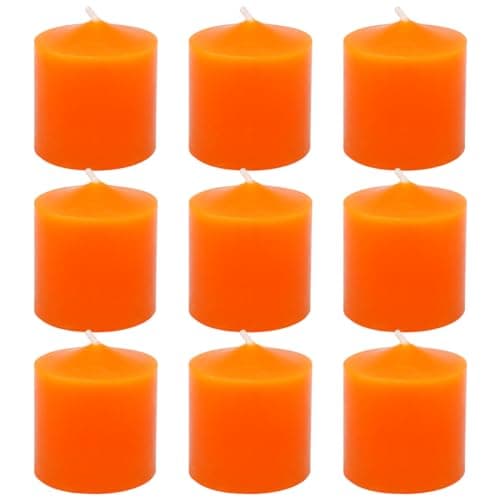 Orange Votive Candles, 9 Packs Unscented Small Fall Votives for Thanksgiving Day Wedding, Holiday Party, Home (8 Hour), 1.5" D x 1.25" H