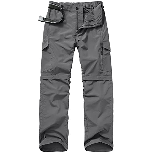 Mens Hiking Pants Convertible Quick Dry Zip Off UPF Lightweight Fishing Travel Camping Safari Pants,Grey,34