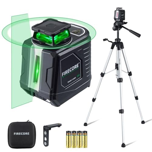 Firecore Laser Level with Tripod, 360° Self Leveling Cross Line Laser Level, Green Line Leveler Tool for Hanging Pictures Floor Tile Wall Construction, L-Bracket, AA Batteries & Carry Pouch Included