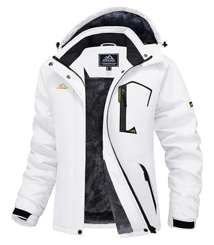 MAGCOMSEN Womens Snow Skiing Jackets with Hood Warm Rain Jackets Winter Coats for Women Windproof Insulated Ski Jackets Waterproof White