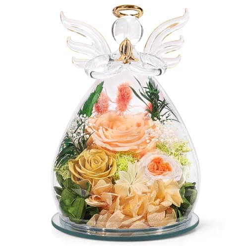 FIACO Gifts for Women Birthday Christmas Preserved Rose Forever Flower in Glass Angel Figurines Fresh Flowers for Delivery for Mom Real Colorful Roses for Grandma Wife Her from Daughter