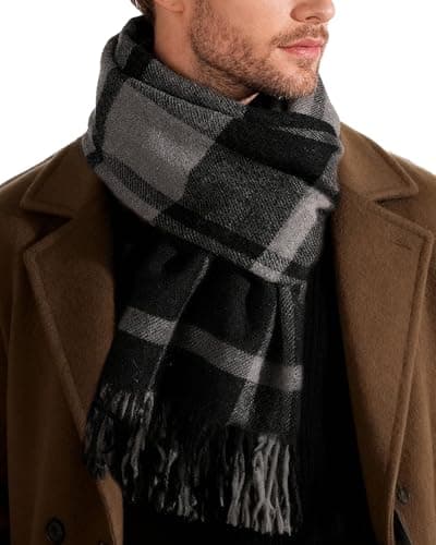 FURTALK Winter Scarf for Men Long Soft Warm Scarves Plaid Tassel Scarf for Men BlackGrey