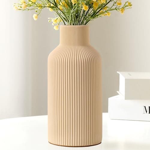 Mfacoy Ceramic Flower Vase, Minimalist Decor, Modern Home Decorative Vase, Small Pampas Grass Vases for Kitchen Bedroom Office Living Room Bathroom Shelf Centerpiece Table Decorations (Light Yellow)