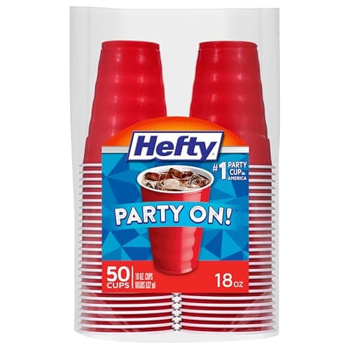 Hefty Party On Disposable Plastic Cups, Red, 18 Ounce, 50 Count