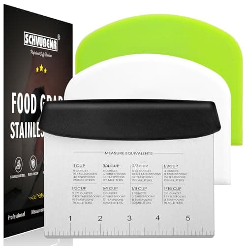 SCHVUBENR Premium Dough Scraper Set with 2 Flexible Bowl Scrapers - Stainless Steel Dough Cutter & Bench Scraper with Measuring Scale - Versatile Kitchen Scraper for Bread, Pastry, Pizza, Cake - Black