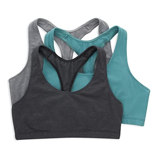 Hanes Women's Racerback Bralette Pack, Low Impact Sports Bra, Solid or Assorted, 3-Pack, Concrete Heather/Isle Green/Sky Grey Heather