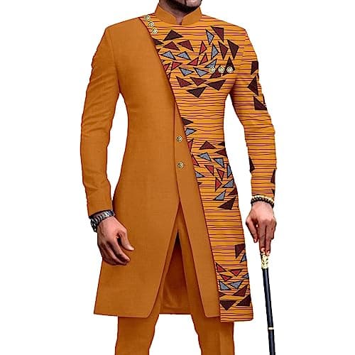 African Suits for Men Slim Fit Single Breasted Print Blazer and Pants Set Business Dress Suit 649 44 X-Large