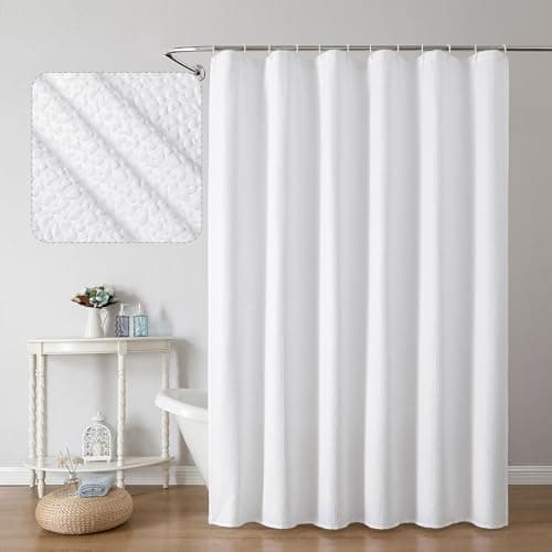 OWENIE White Shower Curtain or Bathroom 72x72 Inch, 3D Embossed Textured Waffle Fabric Shower Curtains, Soft Hotel Farmhouse Style, Water Repellent, Machine Washable, White, 72" W x 72" L
