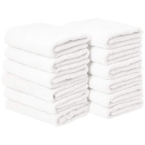 Amazon Basics 100% Cotton hand towels for bathroom - 12 Pack white towel (16 x 26 inches)