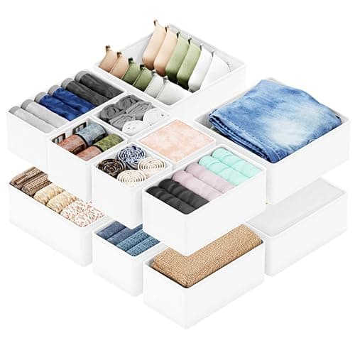 SpaceAid Drawer Organizer Clothes, 12 Pack Dresser Organizer Bins for Nursery, Closet Organization and Storage Dividers for Clothing, Baby Clothes, Underwears, Socks (White)