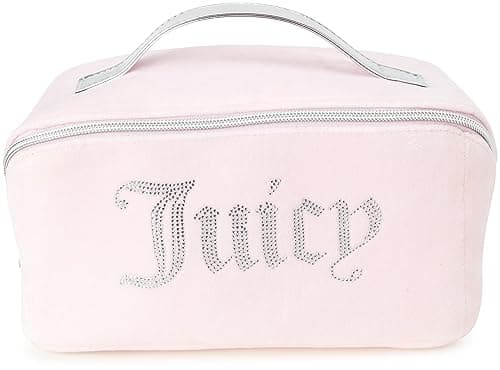 Juicy Couture Women's Cosmetics Bag - Travel Makeup and Toiletries Cross Zip Pouch - Travel Cosmetic Bag, Pink Terry