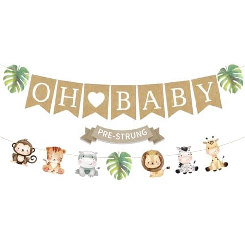 Weecent Pre-Strung 6ft Burlap Oh Baby Banner for Safari Baby Shower Decorations Neutral Jungle Animals Gender Reveal Party Decor