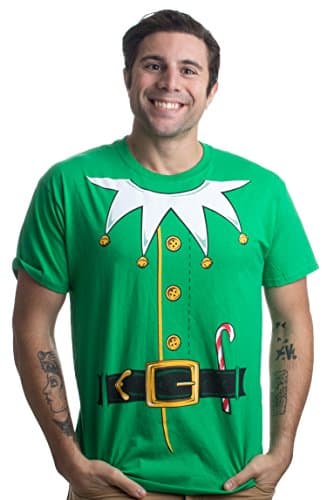 Ann Arbor T-shirt Co. Santa's Elf Costume | Jumbo Print Novelty Christmas Holiday Humor Unisex T-Shirt - Large - Green