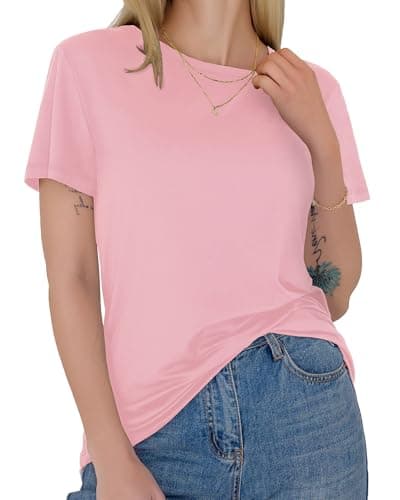 GAYHAY T-Shirts for Women - Pink Short Sleeve Basic Tees Soft Crew Neck Trendy Summer Tops for Casual Work Out 2025