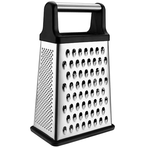 Spring Chef Professional Cheese Grater - Stainless Steel, XL Size, 4 Sides - Perfect Box Grater for Parmesan Cheese, Vegetables, Ginger - Dishwasher Safe - Black