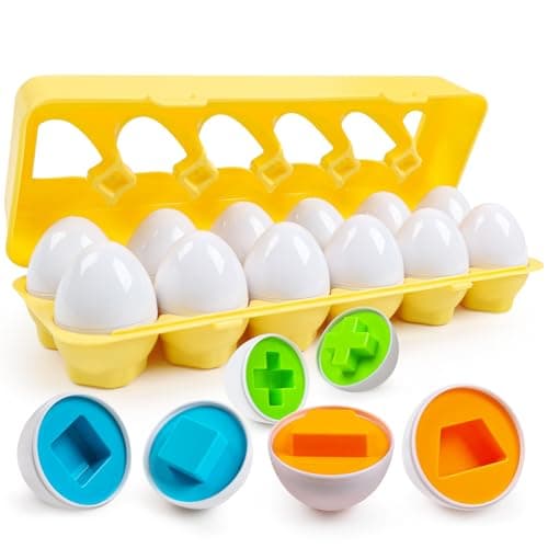 FQKIOMY Toddler Eggs Toys,Montessori Geometric Egg Early Fine Motor Skills Learning Color Sorting & Shape Sorter Matching Game Airplane Travel Toys for Kids Boys Girls Ages 1-3