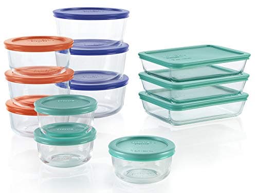 Pyrex Simply Store 12-Pack Mixed Sized Glass Food Storage Set, Round & Rectangular Containers With Lids, BPA-Free, Dishwasher & Microwave Safe