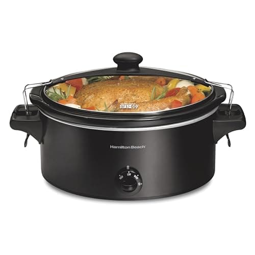 Hamilton Beach Stay or Go Portable Slow Cooker with Lid Lock, Dishwasher-Safe Crock, 6-Quart, Black 33261