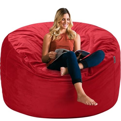 HABUTWAY Bean Bag Chair 3Ft Luxurious Velvet Ultra Soft Fur with High Rebound Memory Foam Bean Bag Chairs for Adults Plush Lazy Sofa with Fluffy Removable Sponge 3' (Red)