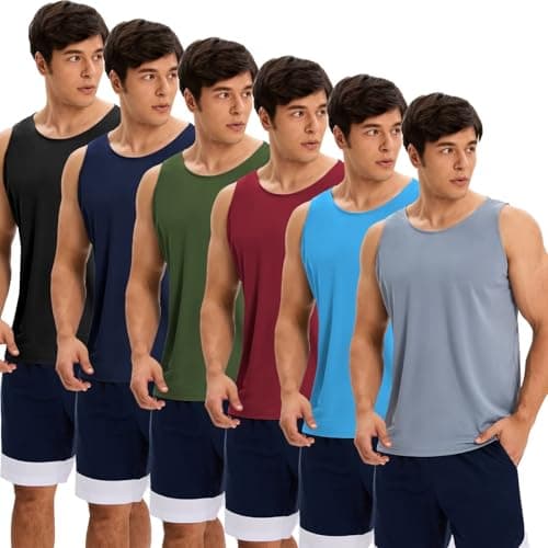 OYGSieg 6 Pack Men's Quick Dry Workout Tank Tops Breathable Gym Sleeveless Muscle Shirts for Active Men SetA L