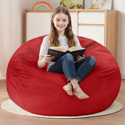 Homguava 2FT Bean Bag Chair: 2' Bean Bags with Memory Foam Filled,Comfy Beanbag Chairs Round Bean Bag Sofa with Dutch Velvet Cover-Red