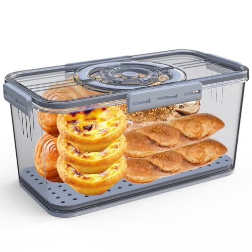 SpeaGles Bread Box with Lid and Handle,New Upgrade Time Recording Bread Storage Container for Kitchen Counter Airtight,Portable Bread Boxes for Homemade Breads, Toast, Bagel, Donut and Cookies(Grey)