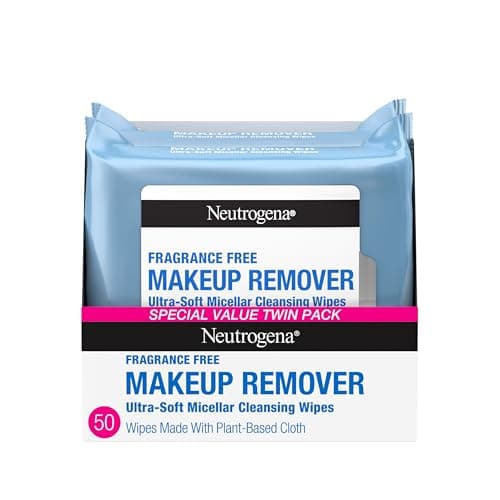 Neutrogena Fragrance-Free Makeup Remover Wipes, Daily Facial Cleanser Towelettes, Gently Removes Oil & Makeup, Alcohol-Free Makeup Wipes, Twin Pack, 2 x 25 ct