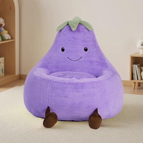 NEWBULIG Kids Eggplant Bean Bag Chair, Eggplant Shaped Beanbag Sofa, Soft Plush Washable Cover, Kids Reading Chair for Bedroom Playroom Living Room, Purple, 31 Inch, Purple