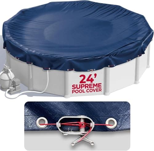 24 ft Round Pool Cover for Above Ground Pools, Above Ground Pool Cover, Swimming Pool Cover, Winter Pool Cover, Keeps Out Debris, Cold and UV Resistant, Supreme Mesh, Navy Blue