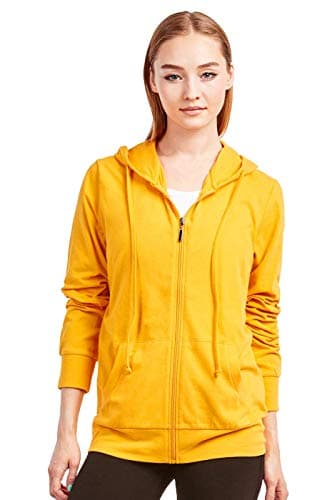 Sofra Women's Thin Cotton Zip Up Hoodie Jacket (L, Mustard)