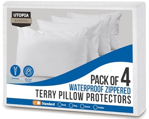 Utopia Bedding Set of 4 Waterproof Pillow Protectors with Zipper Standard Size, Terry Pillow Covers, Bed Bug and Dust Mite Proof Pillow Cases