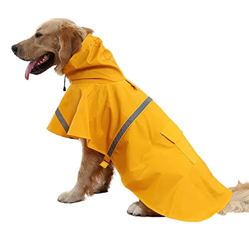 NACOCO Large Dog Raincoat Adjustable Pet Water Proof Clothes Lightweight Rain Jacket Poncho Hoodies with Strip Reflective (M, Yellow)