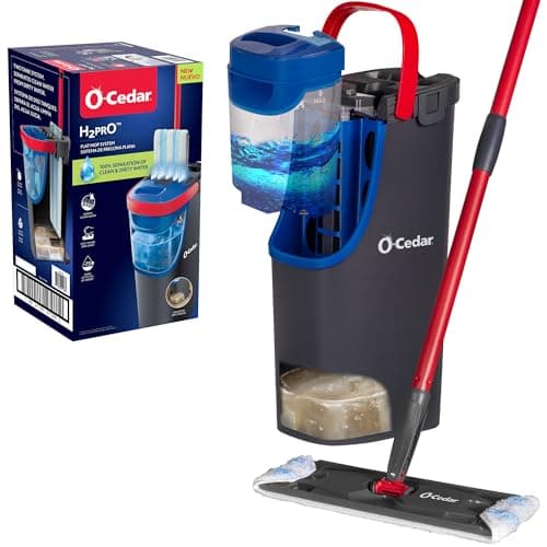 O-Cedar H2prO Flat Mop System | Quick Cleaning Tool | Clean with Clean Water | Machine Washable Reusable Microfiber Mop Pad | Safe on Wood Floors, Vinyl, Tile, Baseboards, Walls