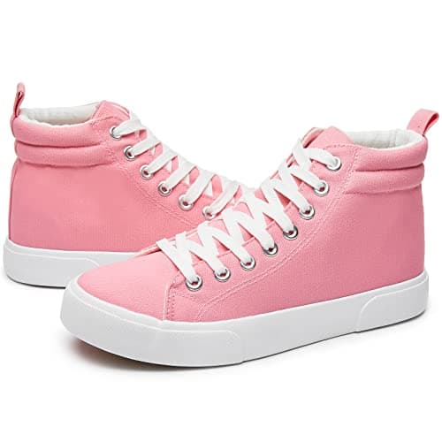 yageyan Womens High Top Canvas Sneakers Fashion Classic Shoes Comfortable White and Black Walking Shoes(pink06)