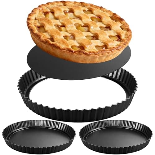EPPARN Tart Pan 2 Pack, 9 Inch Non-Stick Carbon Steel Pie Pan, Tart Pans with Removable Bottom - Perfect Molds for Making Quiches, Brownies, and Fruit Tarts with Grooved Edges