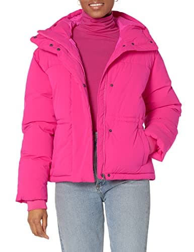 Amazon Essentials Women's Short Waisted Puffer Jacket (Available in Plus Size), Neon Pink, Large