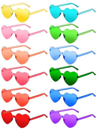 AGGKKY 12 Pairs Heart Shaped Sunglasses for Women Colorful Glasses Fun Trendy Transparent Heart Sunglasses Party Favor (Assorted Colors)