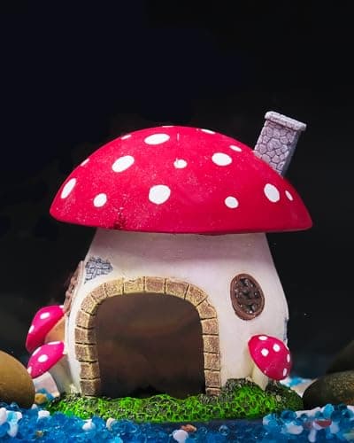 Uniclife Aquarium Mushroom House Fish Tank Decoration Resin Mushroom Cottage Ornament for Fish Tank Landscape Aquarium Hideout Hideaway Spawning Cave Decor for Shrimp Betta Goldfish and Reptiles
