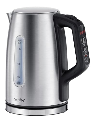 COMFEE' Stainless Steel Electric Kettle, Temperature Control with 6 Presets, 1-Hr Keep Warm, Kettle Water Boiler 1.7 Litres, 1500W with Viewing Window, Auto-Off and Boil-Dry Protection