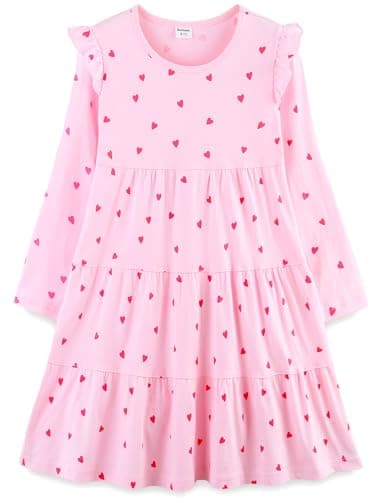 Bumeex Toddler Girl Dress Fall Spring Winter Long Sleeve Cute School Cotton Valentines Casual A-Line Dresses Outfits Clothing Clothes Vestido para Niña Pink Heart 5t