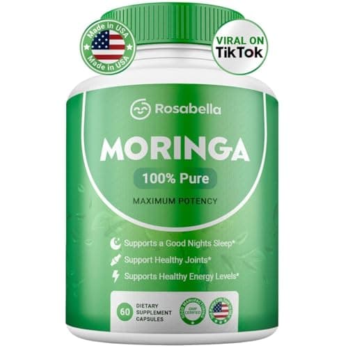 Rosabella Moringa Powder Capsules - 800mg of Pure Nutrient-Rich Moringa Powder - A Natural Green Antioxidant Superfood - Supports Energy, Skin Health, Gut Health+ - w/Essential Vitamins & Amino Acids