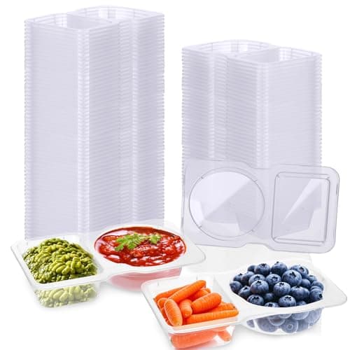 Palksky 25PCS Snack Containers with Lids, Condiment Container with Lid, Disposable Double Compartment Plastic Container for Sauce Snack