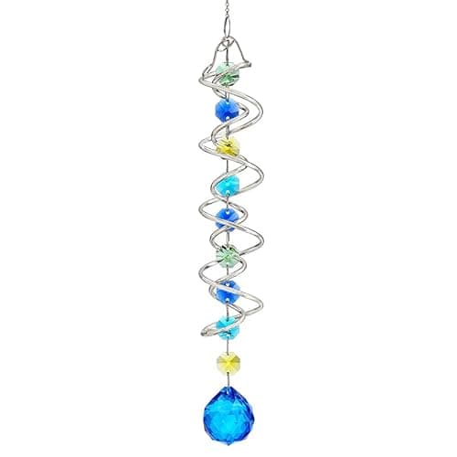 H&D HYALINE & DORA 20.5inch Gazing Ball Spiral Tail,Decorative Wind Spinner Sun Catcher,Rainbow Maker Double-Spiral W/Sea Blue Crystal Ball and Chain,Glass Crystals for Indoor Outdoor Decoration