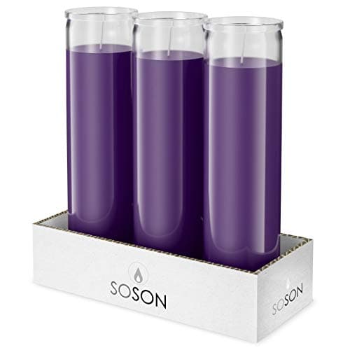 Simply Soson 2x8 inch Purple Devotional Candles in Glass Jar - 3 Pack - 90 Hours – Prayer Candle - Tall Pillar Candles for Religious, Memorials, Party Decor