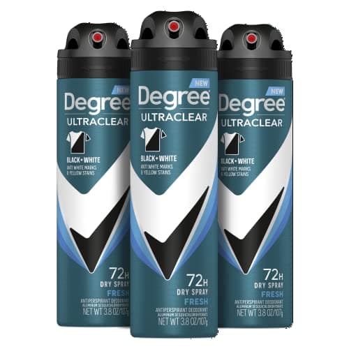 Degree Men Antiperspirant Spray Black + White 3 Count Protects from Deodorant Stains Instantly Dry Spray Deodorant 3.8 oz