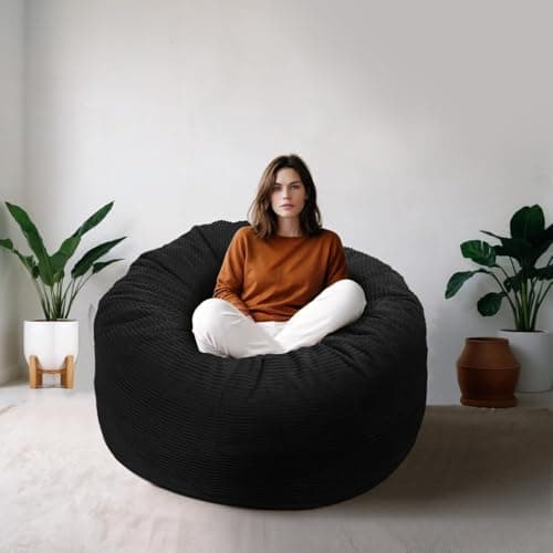 Bean Bag Chair for Adults, 3FT High-Rebound Memory Foam Bean Bag Sofa with Removable Cover, Oversized Bean Bag Couch for Gaming, Reading and Relaxation, Black