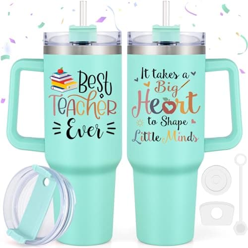 LiqCool Teacher Christmas Gifts, Best Teacher Ever 40 Oz Tumbler Cup, Cute Teacher Gifts for Christmas, Daycare Teacher Gifts Ideas for Preschool Teacher Appreciation Week End of Year(Mint)