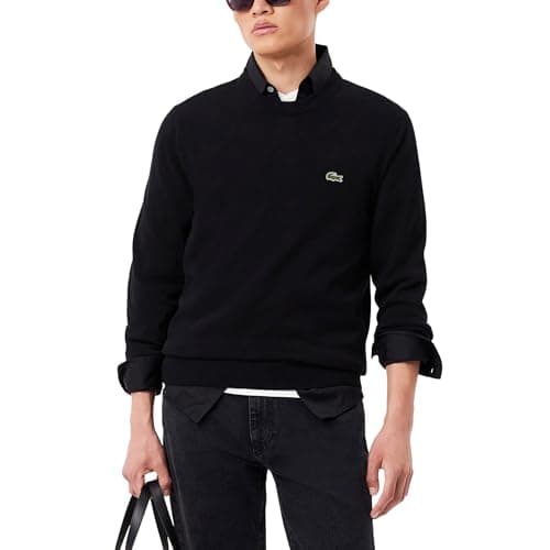 Lacoste Men's Monochrome Crew Neck Cotton Sweater, Black, XX-Large